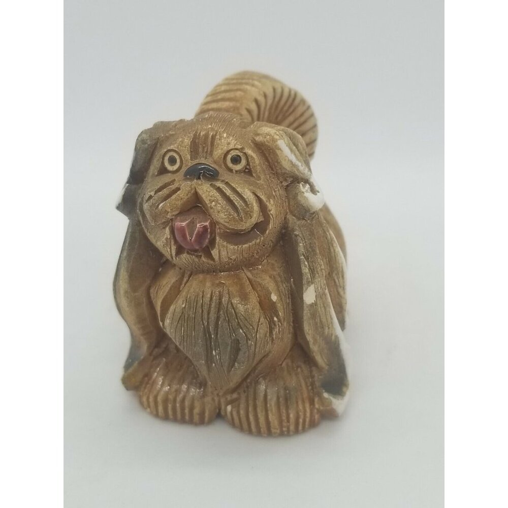 Artesania Rinconada Pekingese 101 Dog Figurine Hand Carved Uruguay Artist Signed